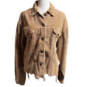 POL Clothing Brown Corduroy Trucker Jacket Frayed Hem Size M
